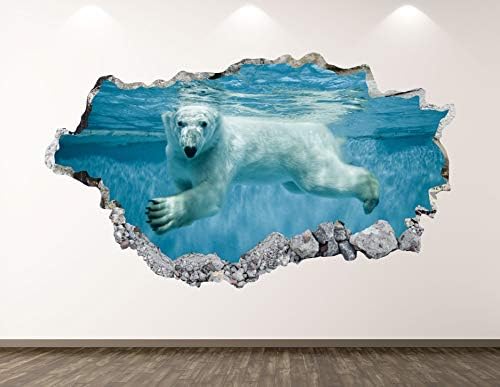 Batı Dağ Kutup Ayısı Duvar Çıkartması Sanat Dekor 3D Çökerttiğini Sualtı Hayvan Sticker Çocuk Odası Özel Hediye B277 (70 W x