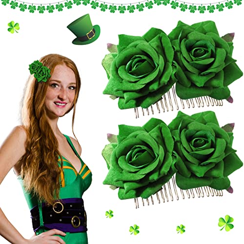2 Adet St patrick Günü Gül Çiçek saç tokası Kumaş Gül Çiçek saç tokası Tarak İrlandalı Yeşil Gül Saç Tokası Aksesuarları Kadın