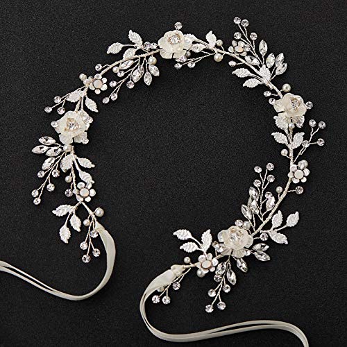 SWEETV Çiçek Yaprak Gelin Headpieces Düğün Saç Bandı Gelinler için Kafa Bandı Taklidi Düğün Kafa Bandı Gümüş Çiçek Kız Nedime