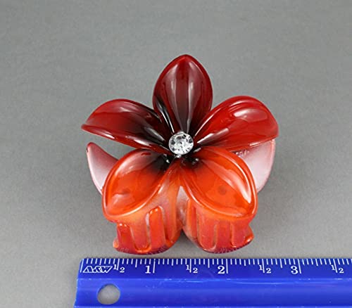 Satoru GJ Kırmızı Turuncu ombre plumeria hawaiian çiçek barrette saç klip pençe kelepçe koyu kırmızı