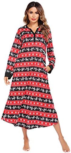 Ekouaer Bayan Gecelik Uzun Loungewear V Yaka Gecelik Pijama Tam Boy Sleepshirt Cepler ile