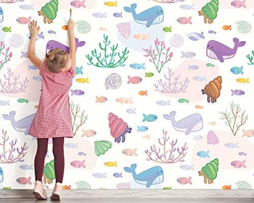 Deniz Yaşamı Kabuğu ve Sopa Duvar Çıkartması, Renkli Çıkarılabilir Duvar Kağıdı, Çocuk Odası Duvar Dekoru, 6 Panel, W-187 (144