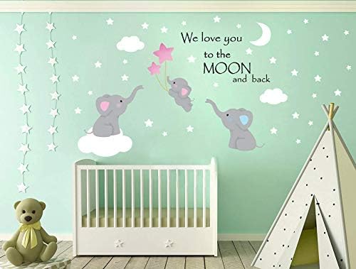 Aile Fil Duvar Çıkartması Bebek Kreş Dekor Çocuk Odası duvar çıkartmaları Büyük Sevimli Güzel Fil Çıkartmaları Ay Yıldız Alıntı