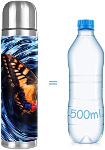 Lilibeely 17 oz Vakum Yalıtımlı Paslanmaz Çelik Su Şişesi Spor Kahve Seyahat Kupa Flask Hakiki Deri Sarılmış BPA Ücretsiz, kelebek