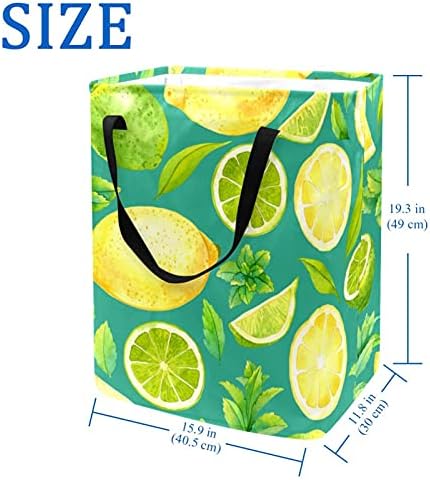 Narenciye Meyve Sarı Limon Yeşil çamaşır sepeti Kolları ve Parantez 60L Sepet Katlanabilir çamaşır kutusu Yatak Odası Yurt Oyuncak