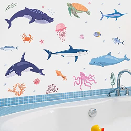 3D DIY Ev Dekor Karikatür Sualtı Dünyası Deniz Yaşamı duvar çıkartmaları çocuk Odası Banyo Akvaryum Dekorasyon kendinden Yapışkanlı