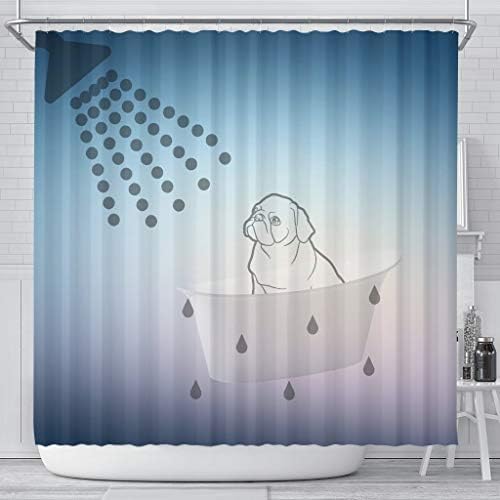 Pawfeel Sevimli Pug Köpek Banyo Küvet Baskı Duş Perdesi
