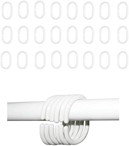 24 adet Duş Perdesi Halkaları Plastik Perde C Halkaları Kanca Askı Banyo Örtüsü Döngü Klip Glide Banyo Duş Pencere Çubuk (Beyaz)