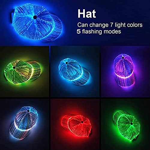HUNRUY Hip Hop aydınlık LED beyzbol şapkası şapka Noel Rave için 7 renk ışık USB şarj ile
