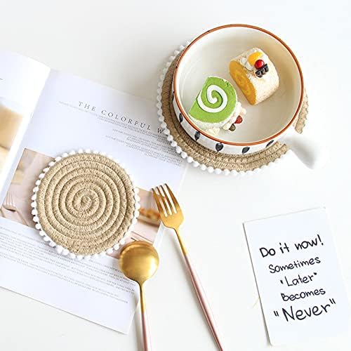 Coaster, Çevre Dostu Aşınmaya Dayanıklı Pamuk Halat Yalıtım Pedi Ev Kullanımı için, japon Tarzı Yuvarlak Saç Topu Coaster Yemek