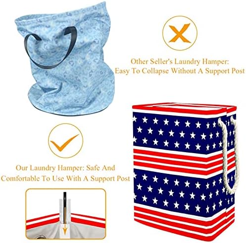 Çamaşır Sepeti ABD Bayrağı Mavi Kırmızı Yıldız Şerit Katlanabilir Keten Çamaşır Depolama Sepeti Kolları ile Ayrılabilir Parantez