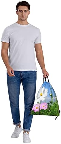 Pembe Ve Beyaz Çiçekler Baskı İpli Çanta Spor Çantası, Dize Çanta Cinch Gym & acirc;€‹sackpack & acirc;€‹Erkekler Kadınlar için