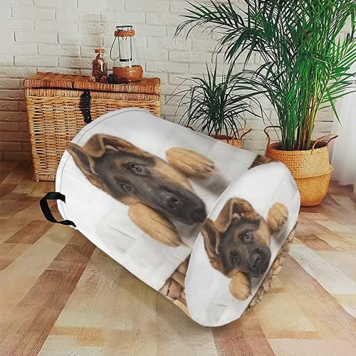 Depolama Sepeti,Sevimli Alman Çoban Yavru Köpek, Katlanabilir Büyük Çamaşır Sepeti Ev Ofis için Kolları ile 17.32 X 13.58