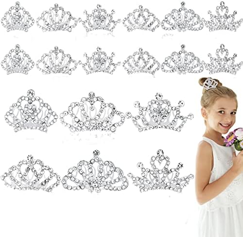 Prenses Taç Tarak Seti Kız için 18 Adet Gümüş Tiara Taç Tarak ile Kristal Tiara Kafa Bandı Taklidi Saç Parçası Toddler Gelin