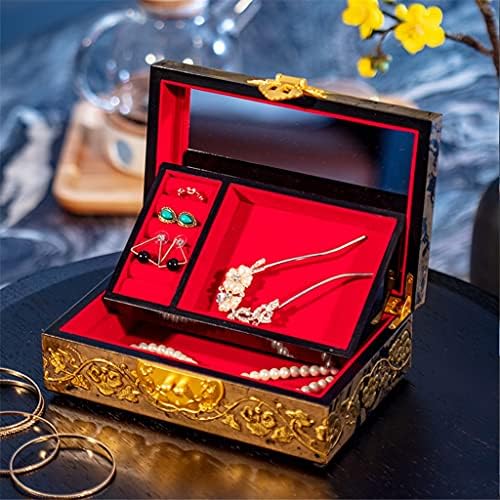 JYDQM Çin Tarzı Vintage Mücevher Kutusu Ahşap Hazine saklama kutusu Toz Geçirmez Takı Küpe Yüzük Kolye Kutusu