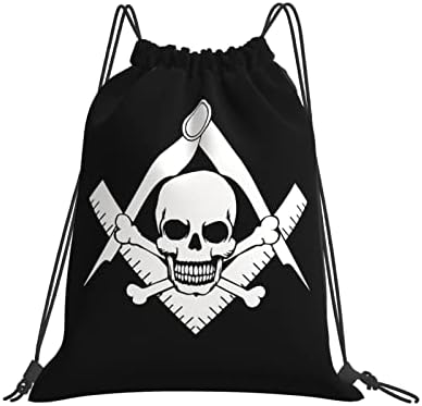 Serin Kafatası Mason Logo Siyah Desen Unisex ipli sırt Çantası Spor Alışveriş Dize Çanta Spor Yoga Yürüyüş Seyahat Dans Hafif
