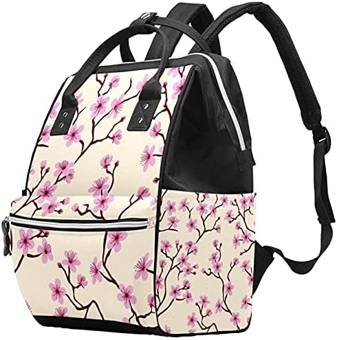 Desen Pembe Şeftali BlossomsWomen Sırt Çantası Bezi Çanta Bebek Bezi Çantası, Rahat Seyahat Geri Paketi, hafif Analık Büyük