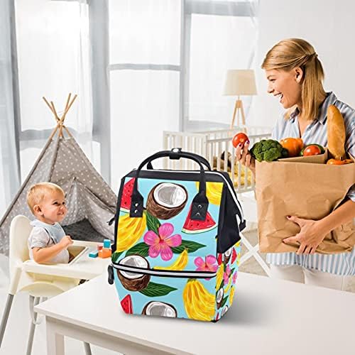 Bebek bezi çantası BackpackLarge Unisex çanta, çok amaçlı seyahat sırt paketi anneler babalar için Tropikal meyve desen
